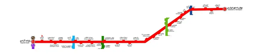 نقشه خط 1 بی آر تی تهران