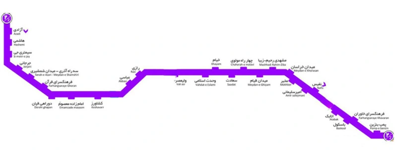 نقشه خط 2 بی آر تی تهران