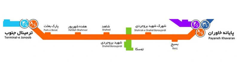 نقشه خط 8 بی  آر تی تهران