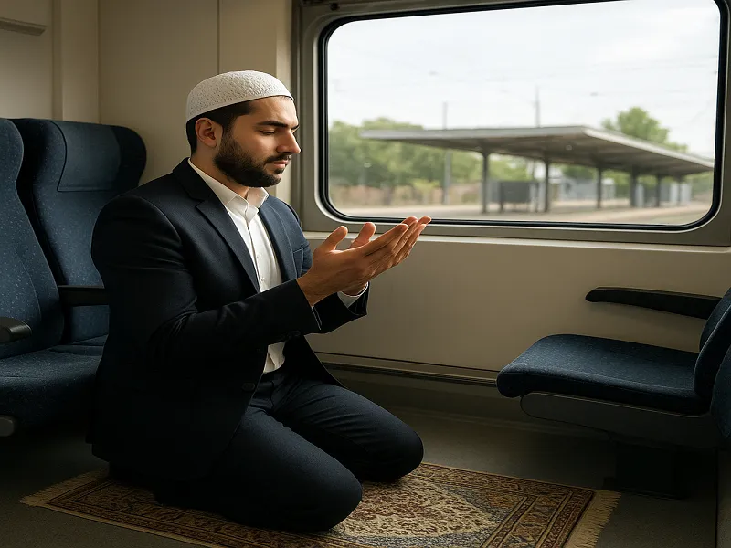 نماز خواندن در قطار در حال حرکت